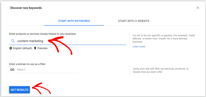 discover new keywords results