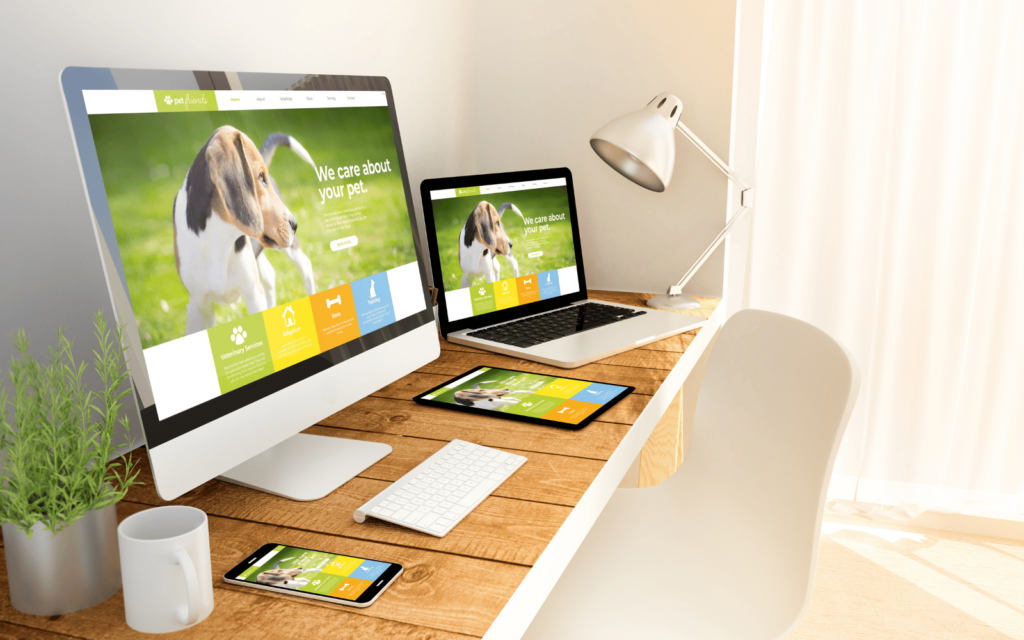 pet website shown on different size screens