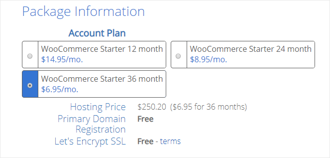 Bluehost eCommerce package information