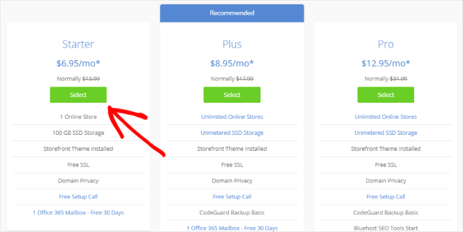 Choose a Bluehost plan