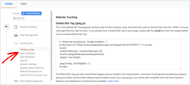 locate google analytics tracking code