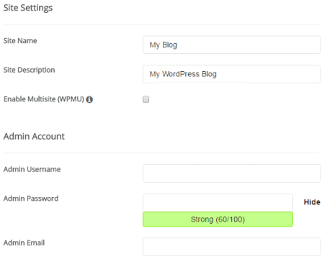 Enter your details - install WordPress on SIteground