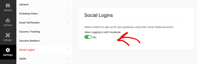 RafflePress social login settings