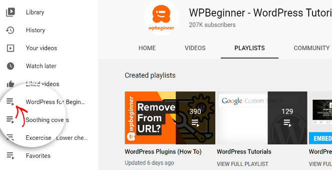 Embed youtube playlist in WordPress - Select the playlist