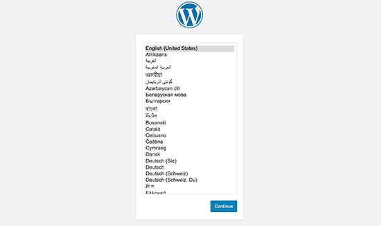 Choose Language - Install WordPress using FTP