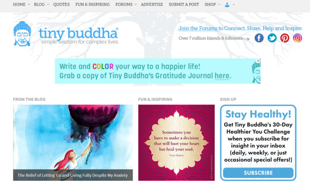 tiny buddha blog layout and design